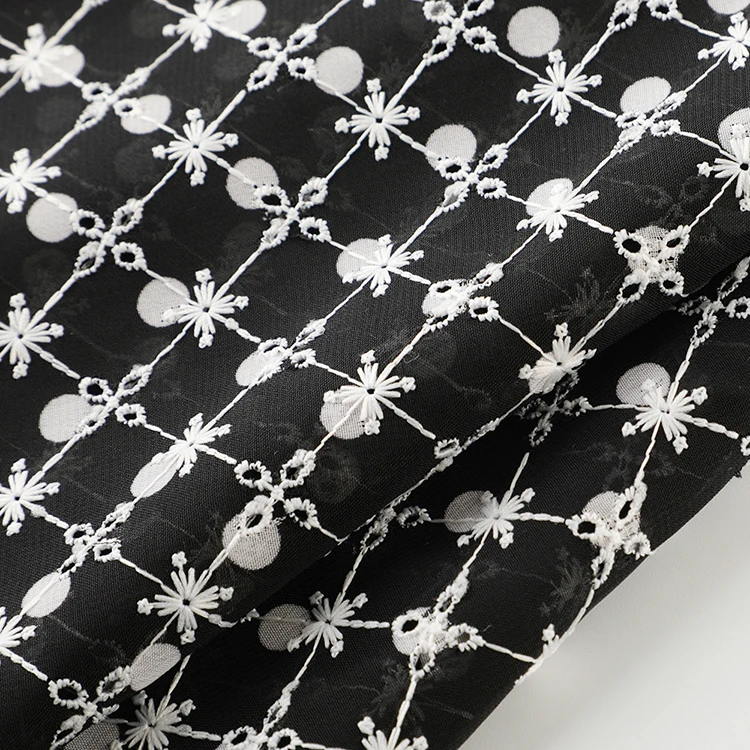 Competitive price anti-Static wholesale embroidered woven 100 polyester fabric for women dress