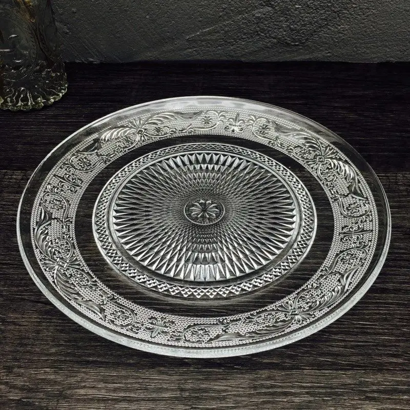 Glass tableware household transparent tempered creative bar fruit round European glass tray