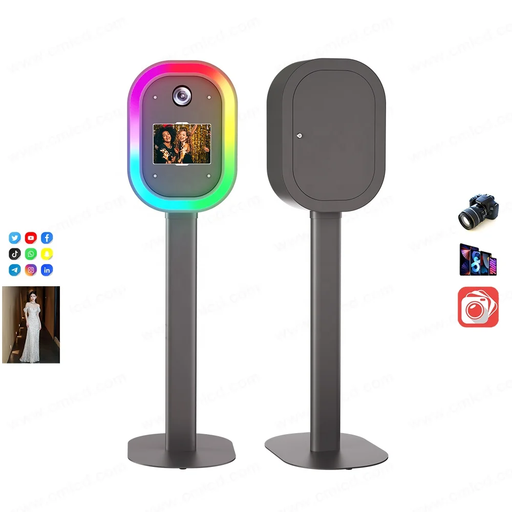 Wedding self service machine photo booth stand alone dslr camera black oval photo booth tablet photobooth for printing
