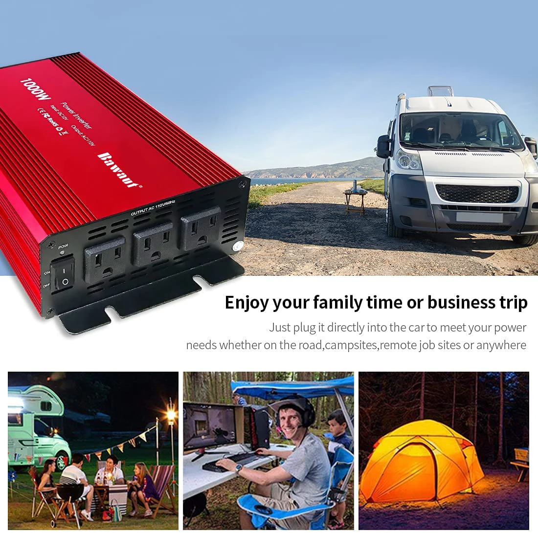 Power Inverter 1000W Modified Sine Wave 12V DC To 110V 220V AC Converter With AC USB Output For Car