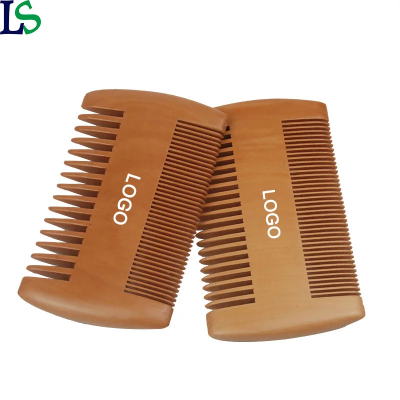 High Quality Custom Printing Logo Double Function Sided Hair Comb Natural Wood Beard Combs