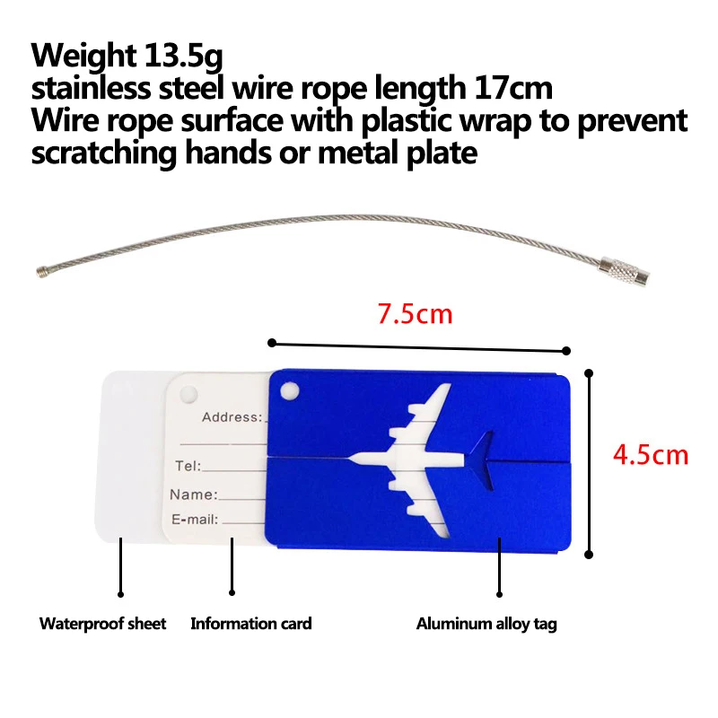 Custom Logo Personalized Blank Aluminum Matt Metal Luggage Tag Laser Cutting Black Matt Anodized Metal Travel Luggage Tag