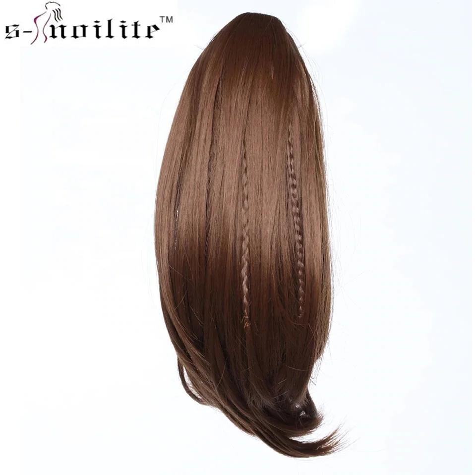 SNOILITE 12 дюймов термостойкие синтетические волосы на зажиме, волосы на хвост с косами, Когте образные шелковистые прямые волосы коготь хвост