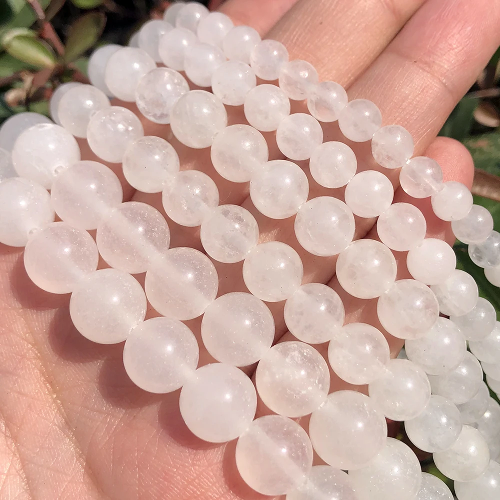 Wholesale Price 4/6/8/10/12MM Round Milk White Jades Stone Loose Beads For Jewelry Making Bracelet