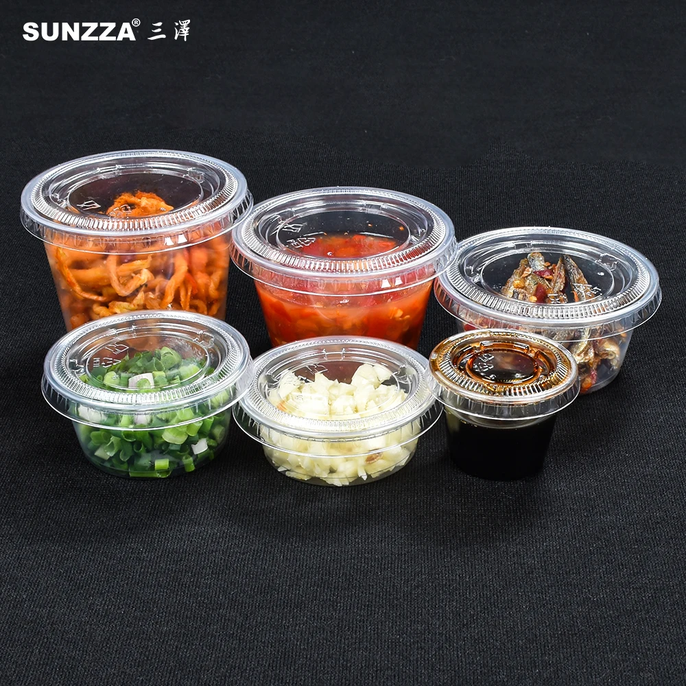 Sunzza 1oz/1.5oz/2oz/2.5oz/4oz/5.5oz disposable clear PP appetizer/ ingredients food packaging soy sauce cup for take out