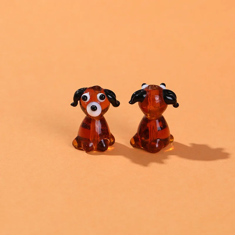 JX Mini Dog Animal Figurine Cartoon Loose Beads in Bulk Handmade Murano Dog Shaped Animal Glass Beads for Jewelry Making
