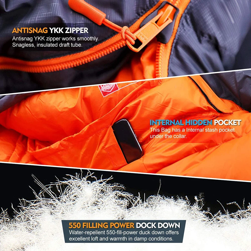 Ultra-low cold climb duck goose down filled adult mummy style sleeping bag waterproof comfort