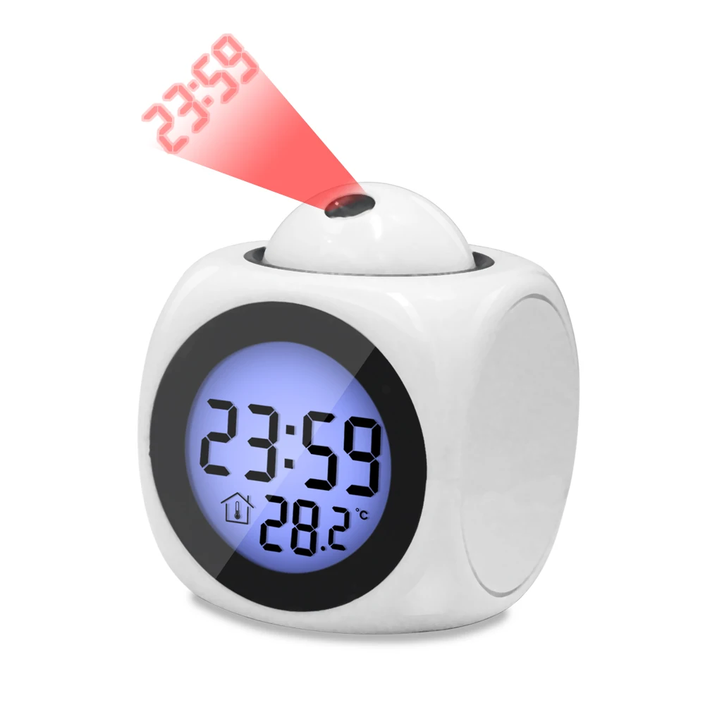 Multi-function Home Bedroom  LCD Desktop 90 Degree Rorative Projection Calendar Digital Ceiling Projection Alarm Clock