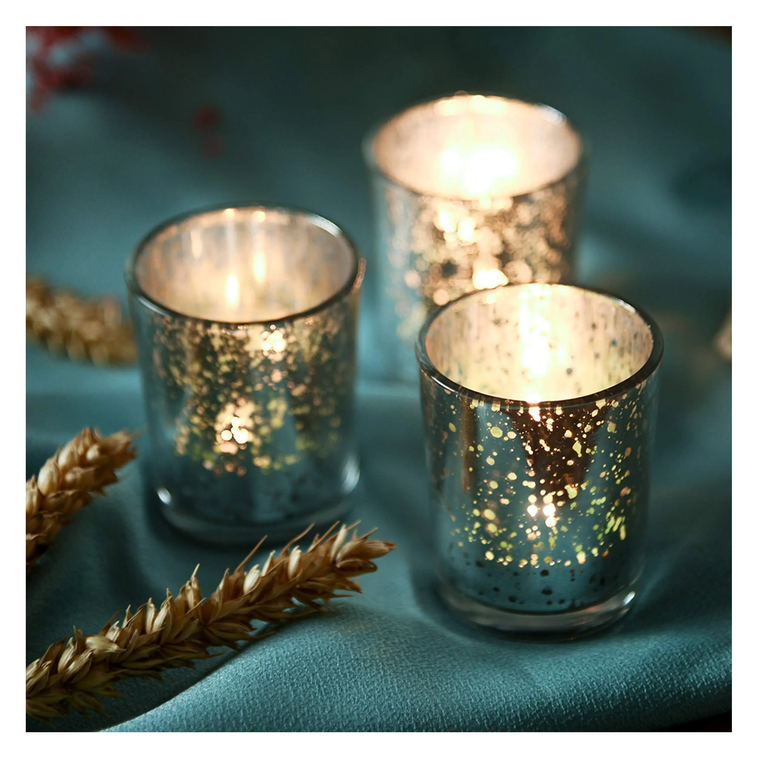 Wholesale Electroplate Silvery Color Lanterns And Candle Jars Cylinder Glass Candle Holder For Wedding