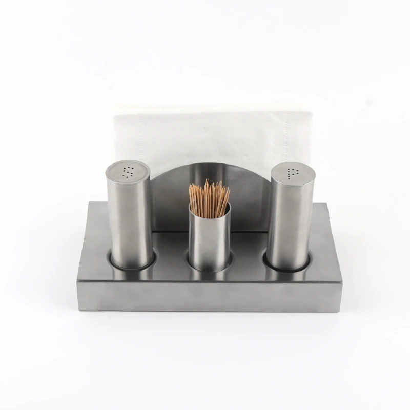 Customized Stainless Table Set With Napkin Holder Toothpick Pepper and salt pepper shaker set For Home And Restaurant