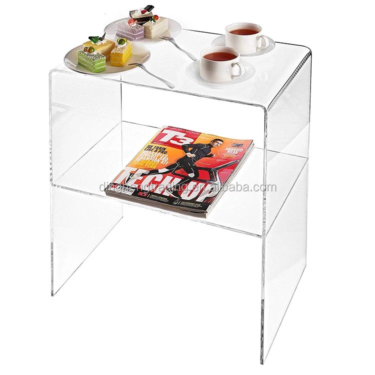 Custom Modern 2 Tiered Clear Acrylic Bed Side Table Living Room Furniture