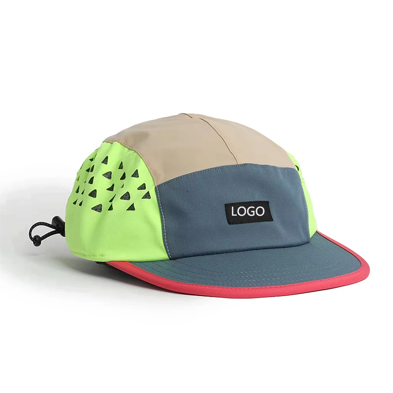 Custom Polyester/Nylon Waterproof Perforated Running Hats Laser Cut Hole Mesh Sports Caps Duckbill 5 Panel Camp Cap