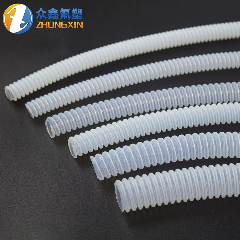 China ptfe corrugated tube od 14 mm id 12mm surface convoluted white ptfe tube