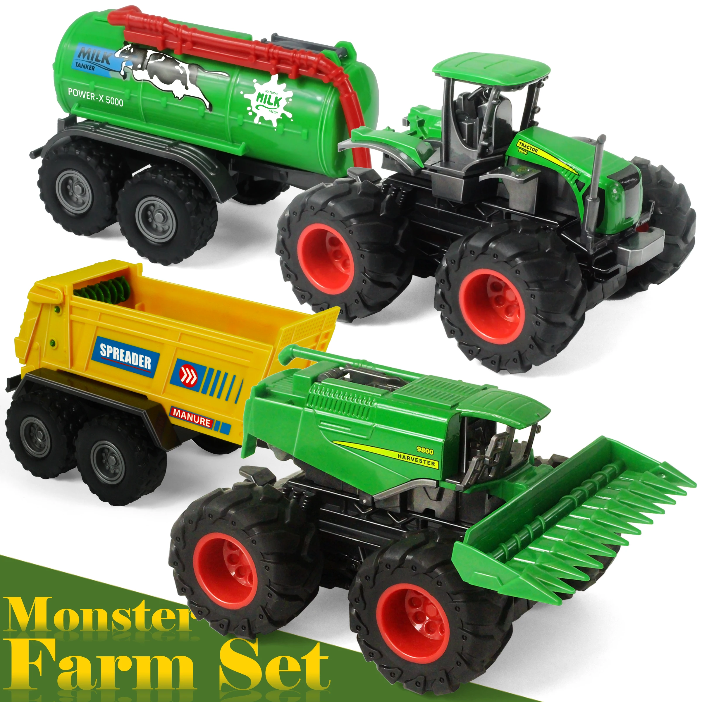 Monster Farm Tractor Friction Powered Monster Trucks Die-cast Body Front Loader Trailer Harvester 1 set 4 style mixed