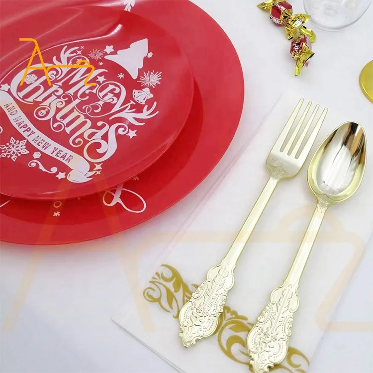 Bulk buy disposable plastic dinner plate wedding party decoration underplates red round 7.5/10.25 inch christmas tableware