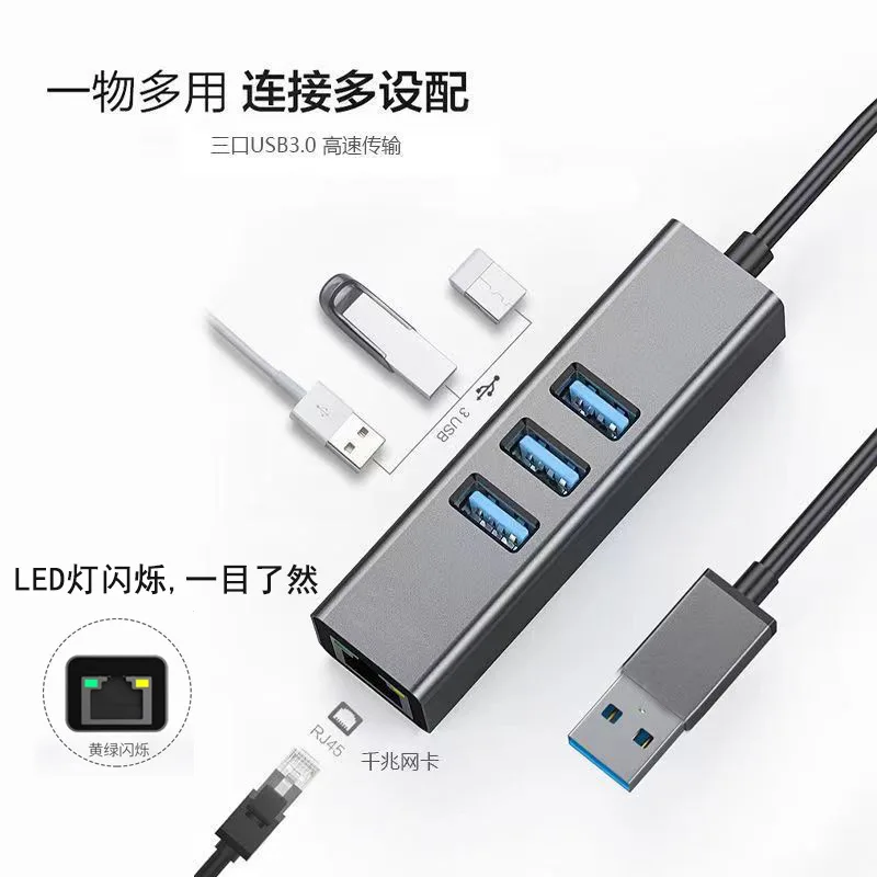 USB 3.0 Hub Ethernet OEM Portable 4 in 1 Multiport Hub Gigabit RJ45 Ethernet USB 3.0 Ports for Window s Linu x Mac OS and More