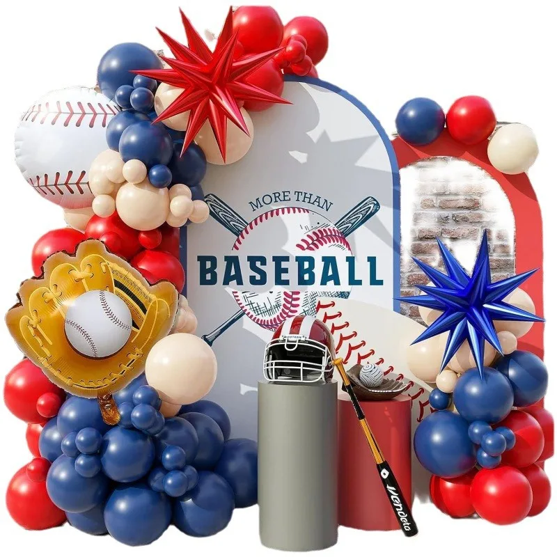 113pcs Red Blue White Silver Starburst Baseball bat balloons fot Sport theme Party Rookie Baseball Balloon garland arch kit
