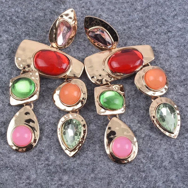 Fashion jewelry women brands natural gemstone diamond geometric dangle statement drop earrings gold statement earrings