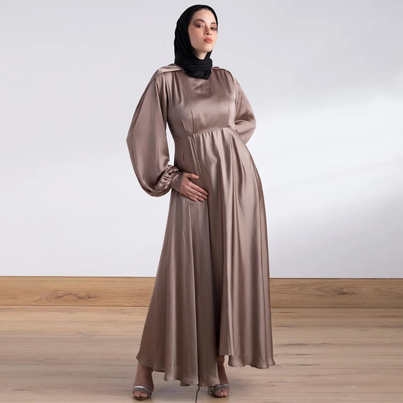 custom high fashionable muslim women satin kaftan maxi dress