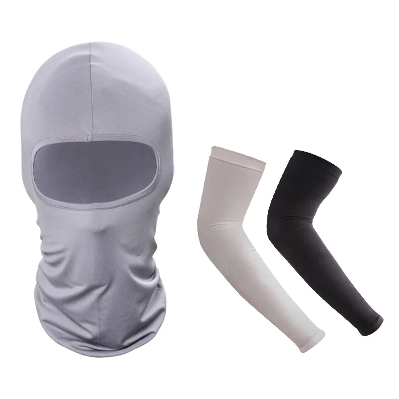 Custom Men Running Sport Uv Sun Cycling Ice Silk Cool Arm Sleeve Full Face Cover Face Mask cooling Mask Balaclavas Set
