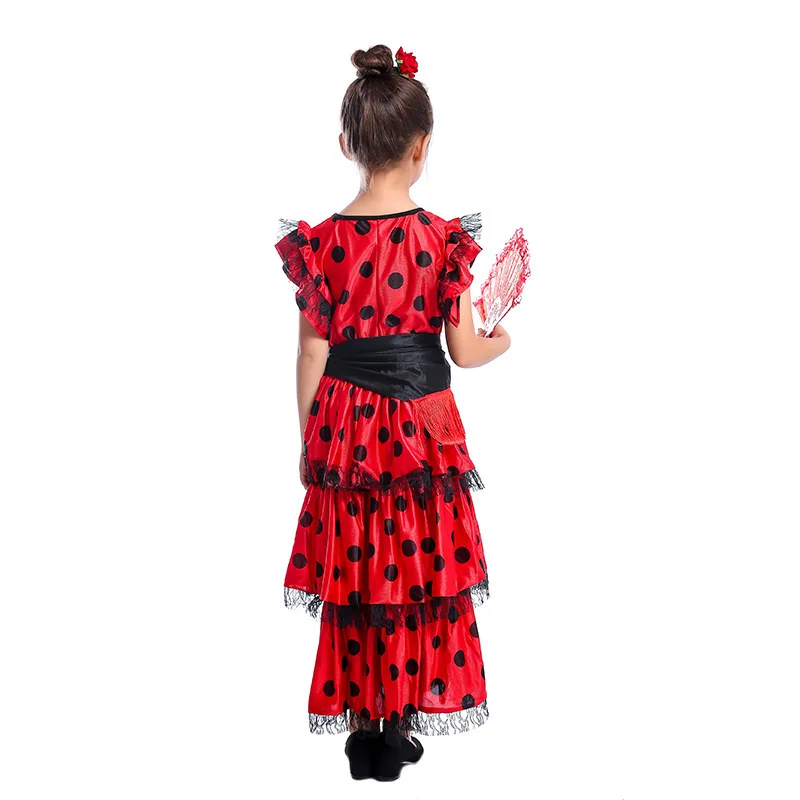 Ready Goods Spanish Senorita Girls Traditional Flamenco Dancer Dresses For Kids Fancy-dress Dance Costume