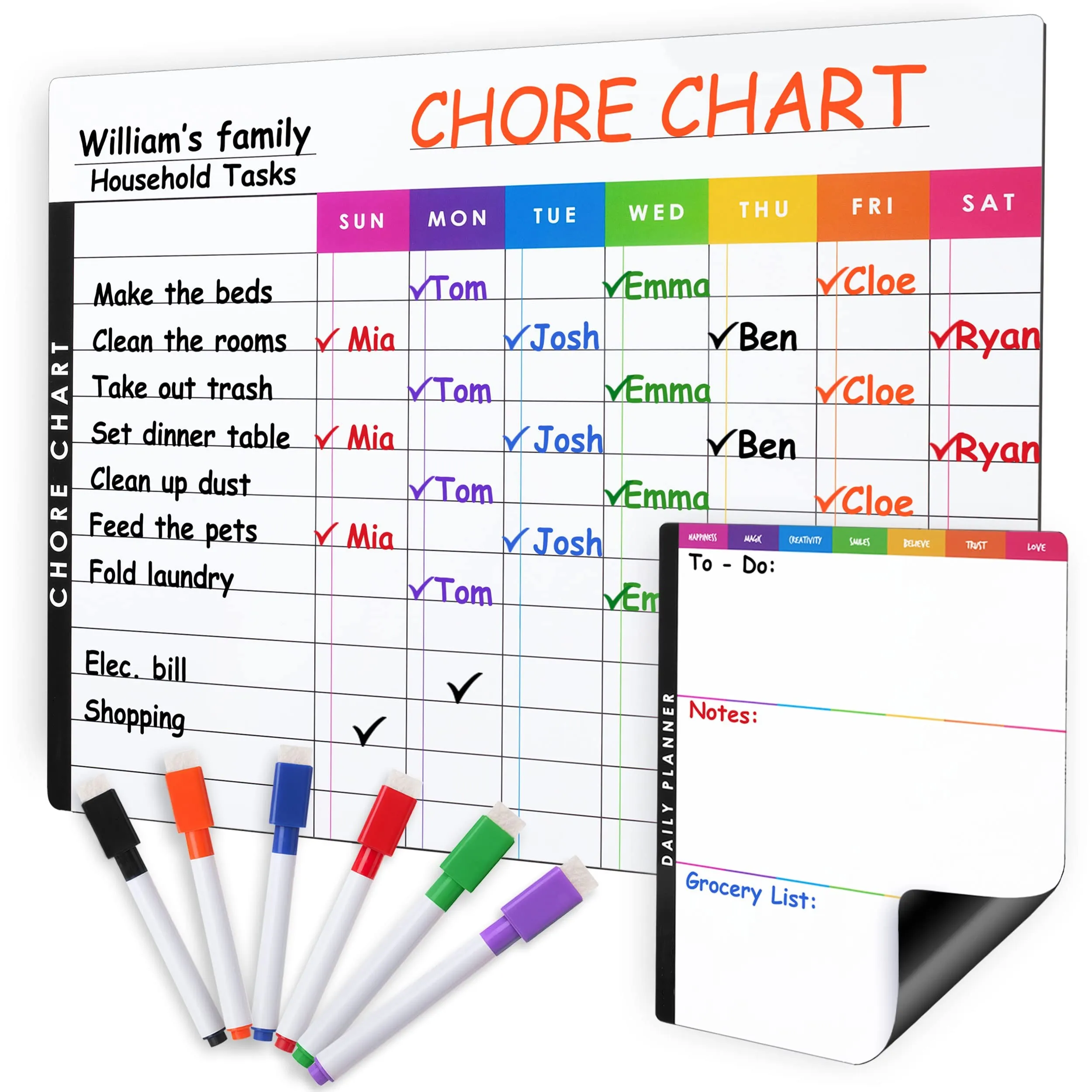 Customized Fridge Magnets for Family Reward Chores Chart for Multiple Kids Magnetic Chore Chart Dry Erase Whiteboard Set