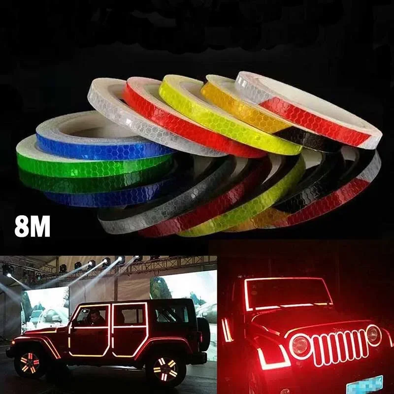 High Reflective Sticker Tape 8m*1cm Bike Fluorescent Warning MTB Stickers Cycling Bicycle Tapes Helmet Motorcycle Scooter DIY