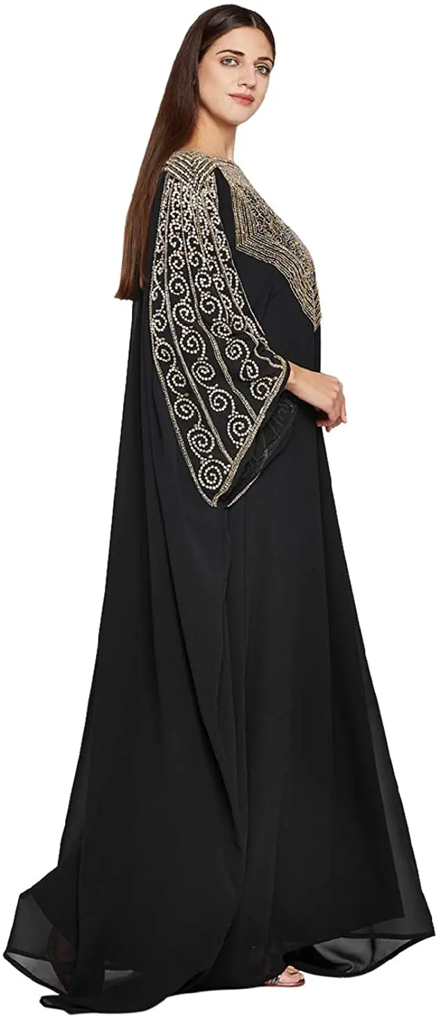 OEM ODM Farasha Long Sleeved Dress Black Long Sleeved Evening Dress Silk  Kaftan