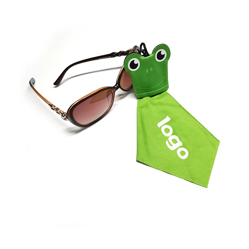 Cartoon shape Logo printed microfiber lens cleaning cloth keychain pouch for glasses camera and screen