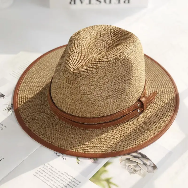 British style belt wrapped jazz straw hat summer travel sun visor holiday leisure Joker beach hat for  female