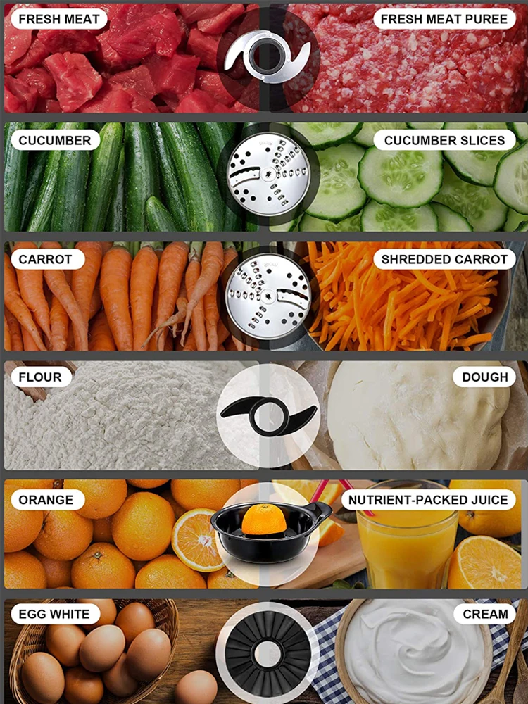 Hign quality food processor with various accessories easiest to clear home use