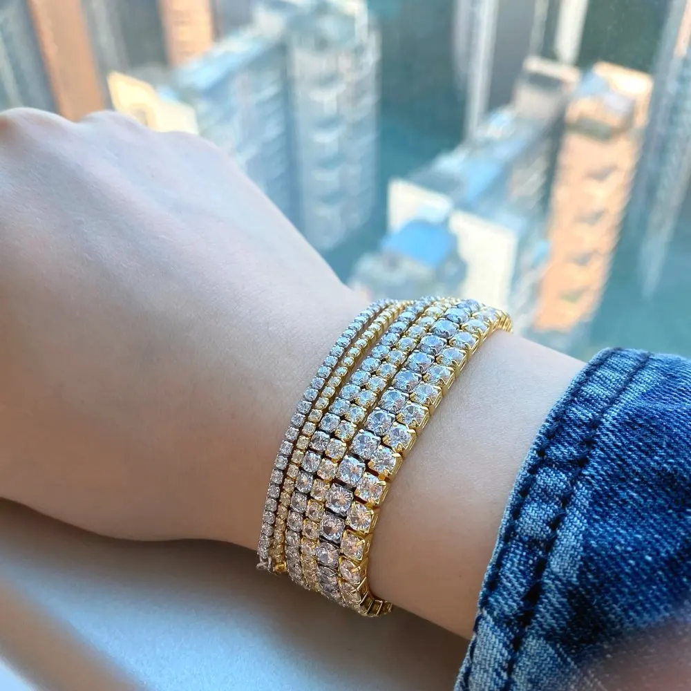 Wholesale 2mm 3mm 4mm Diamond Tennis Chain Bracelet Bling Jewelry for Women cz Zircon 925 Sterling Silver Tennis Chain Bracelets