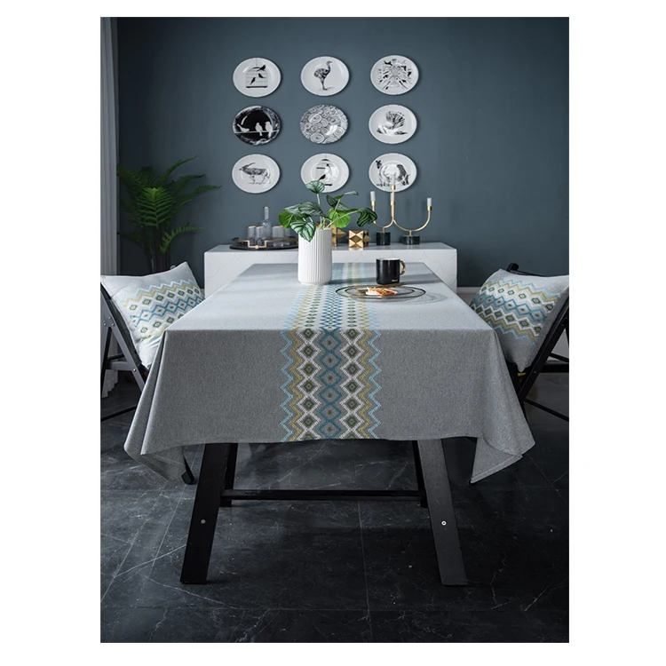 
Geometric Handmade Embroidered Linen Polyester Hand Embroidery Graduation Table Cloth Tablecloth Wedding 