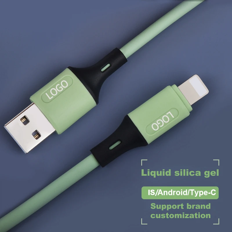 USB Data Cable Liquid Silicone Cable Fast Charging Micro Charger Wire for LT Mobile Phones Green Charging Cable