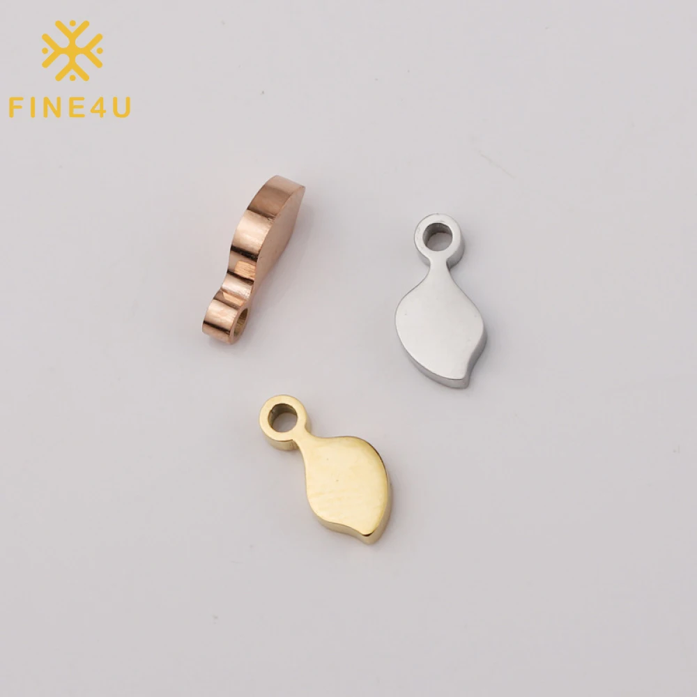 Custom Jewelry Making Charms Necklace Bracelet Stainless Steel Leaf Engraved Logo Brand Name Jewlery Tags