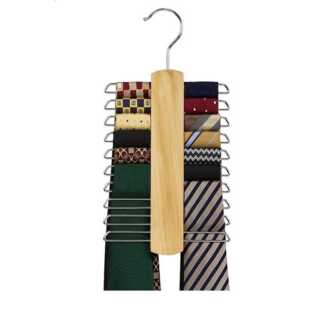 Bedroom Belt Hanger Tie Racks for Men Closet Organizer 20 Hooks Wood Tie Rack Holder