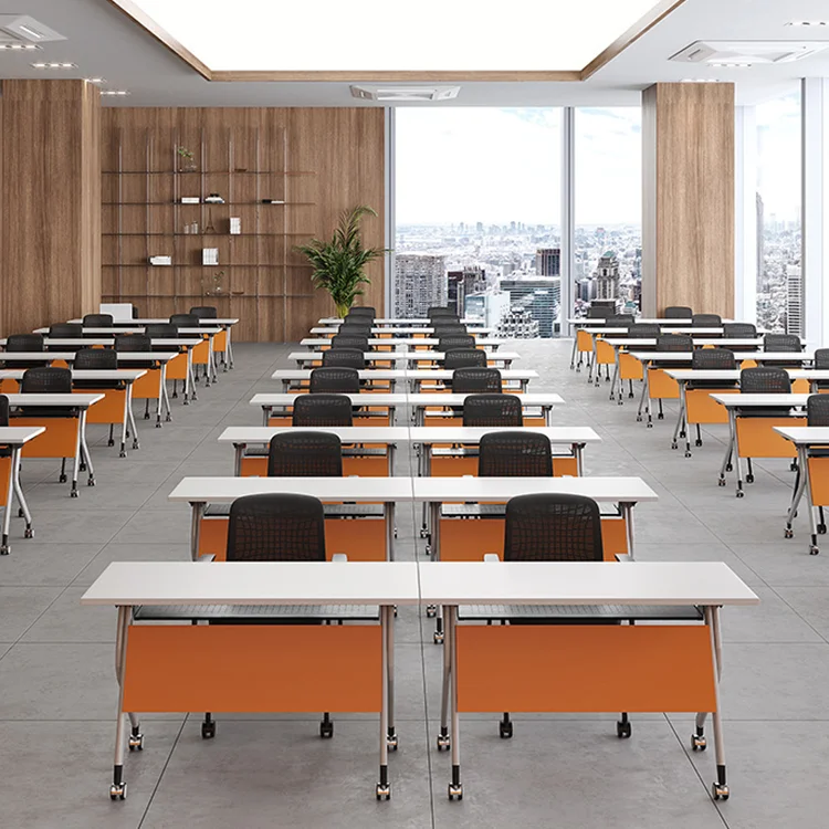 Factory Direct Sell Movable Office Folding Training Desk Folding Laptop Table With Wheels Metal Folding Training Flip Top Table