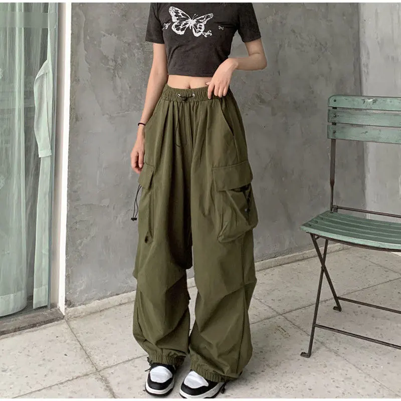 Casual Cargo Pants Women Streetwear Drawstring Loose Wide Leg Straight Trousers  Fashion Lady Oversize Sweatpants