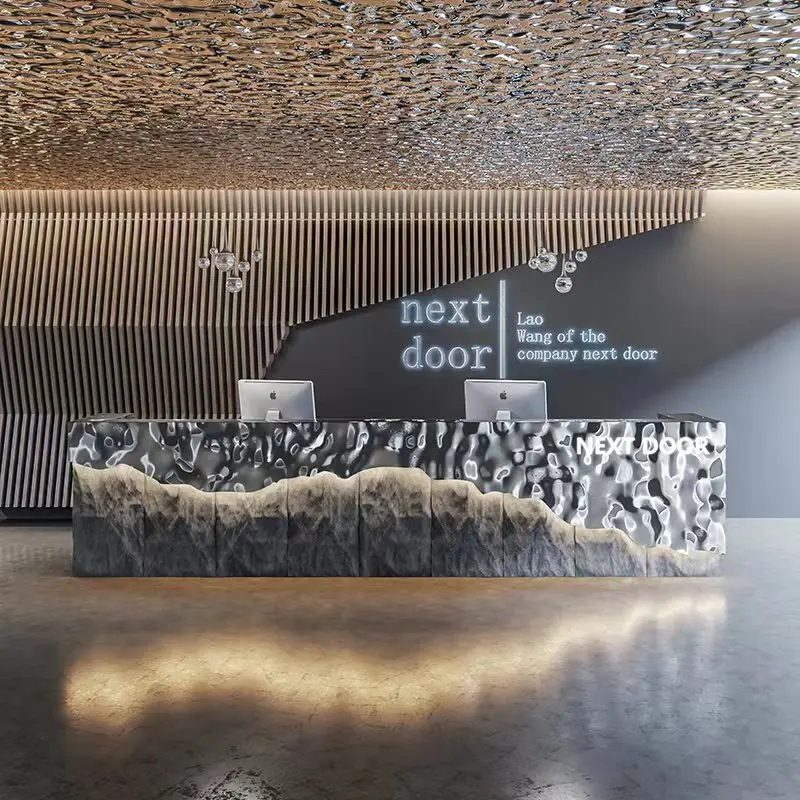 Custom Modern Stainless Steel Marble Commercial Office L Shape Front Reception Desk