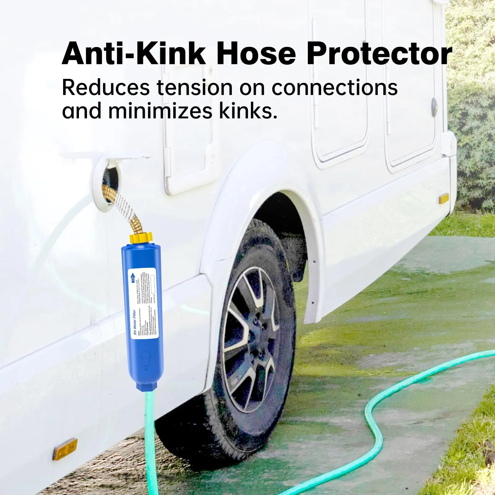 Garden Hose Filter with 2 Flexible Hose Protector Inline RV Water Filter for Boat RV Marine Garden Use