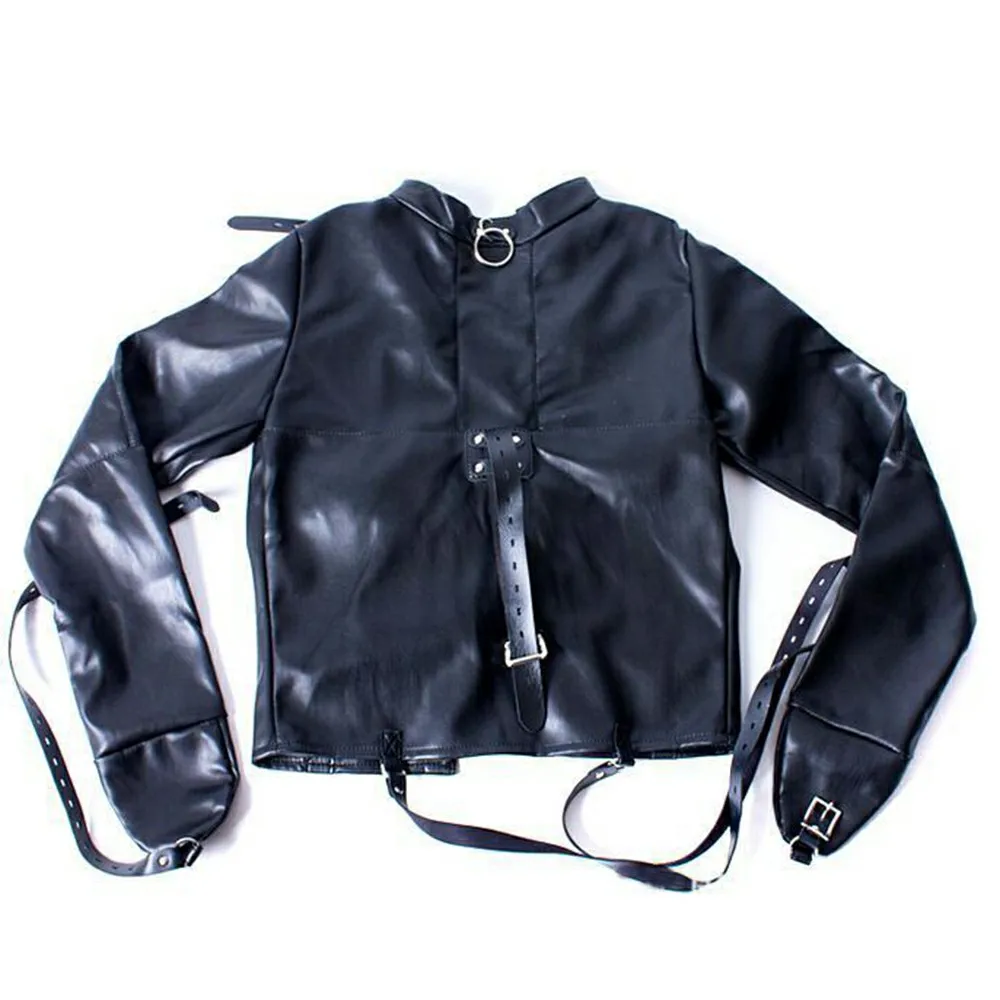 Free Custom Box - Pu Leather Straitjacket Bondage Restraint Open Crotch Straight Jacket Bdsm Fetish Gimp Cosplay Costume Toy
