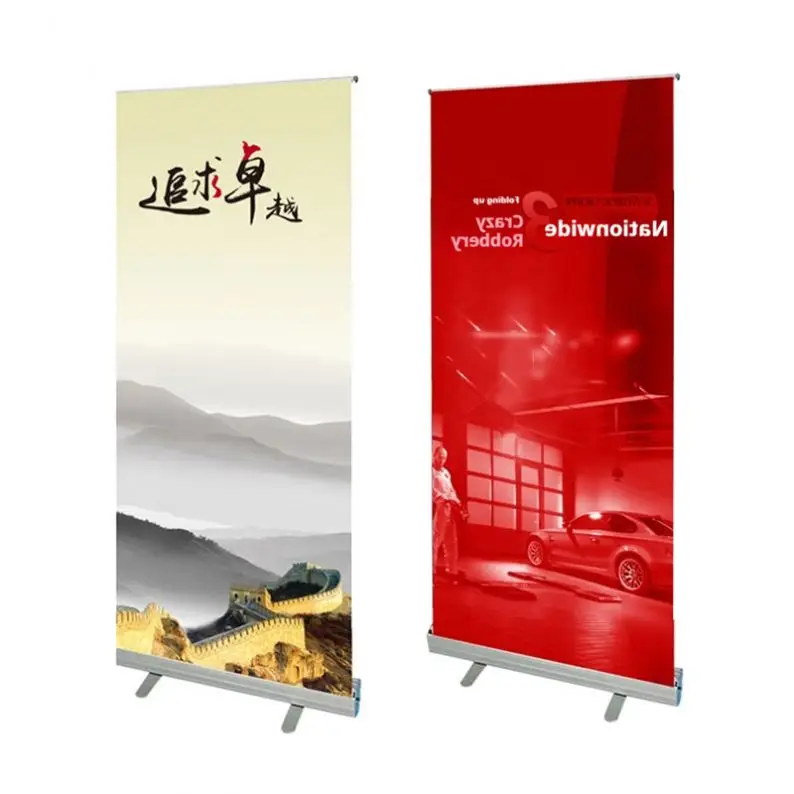 Hot China Portable Retractable Roll Up Banner Stand Display Wide Base Mini Table Top Digital A3 80X200 85X200 Luxury Advertising
