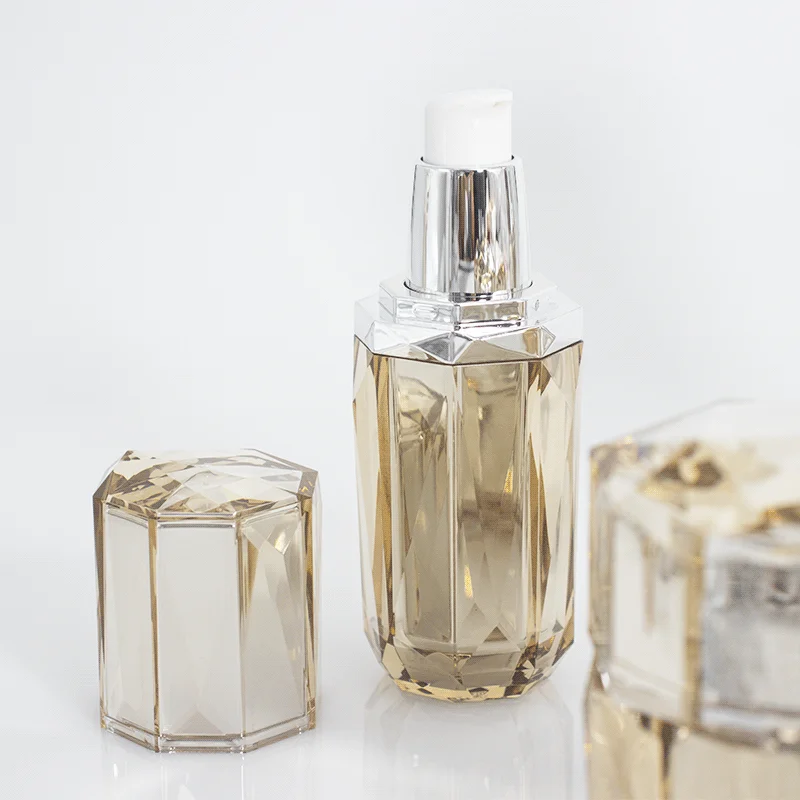 Graceful Lotion Cream Skincare Container Fashional Style Polygon Acrylic Bottle For Cosmetic Packaging