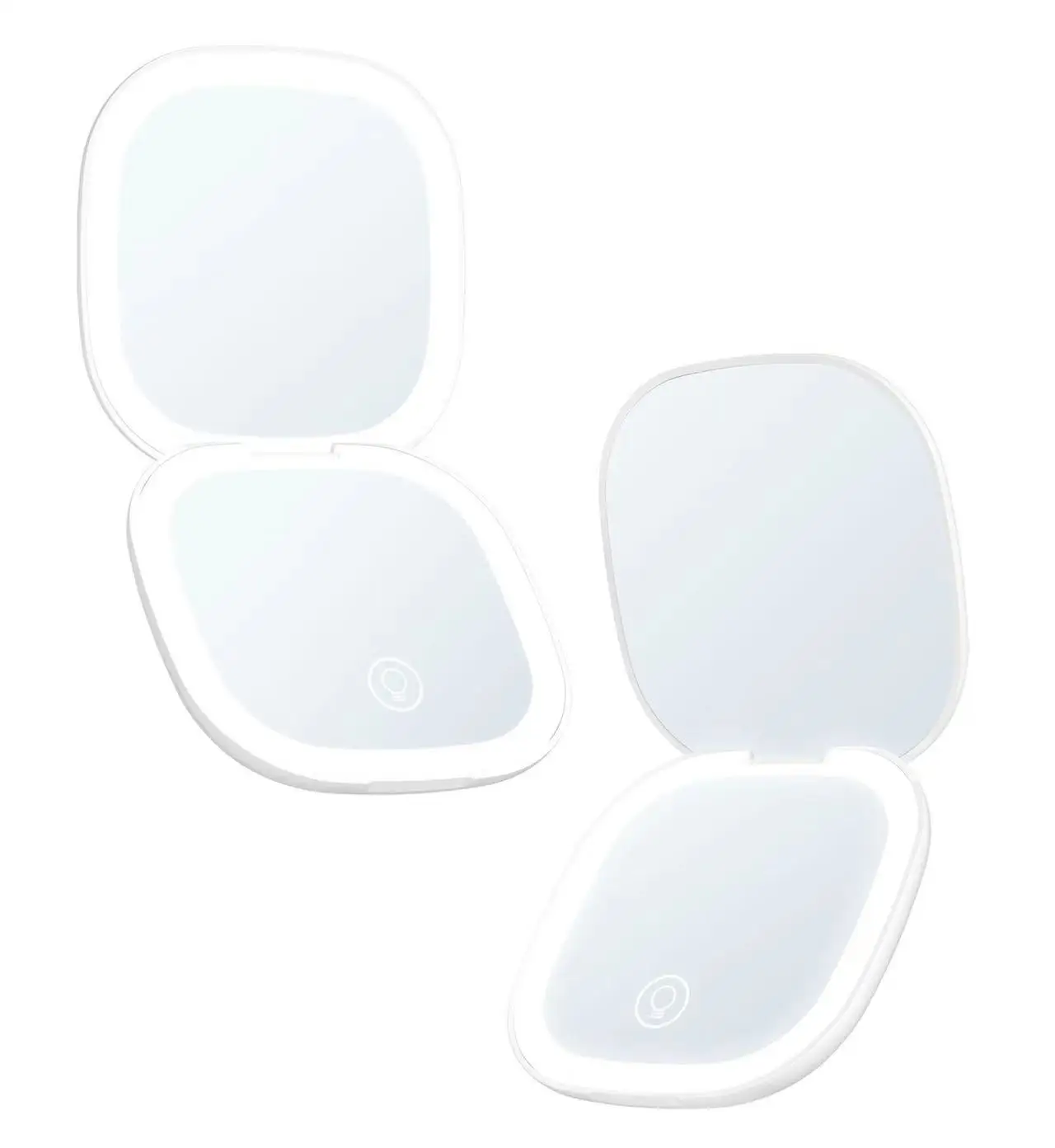 Hand Travel Pocket Beauty Mirrors Portable LED vanity mirror with USB and magnification.