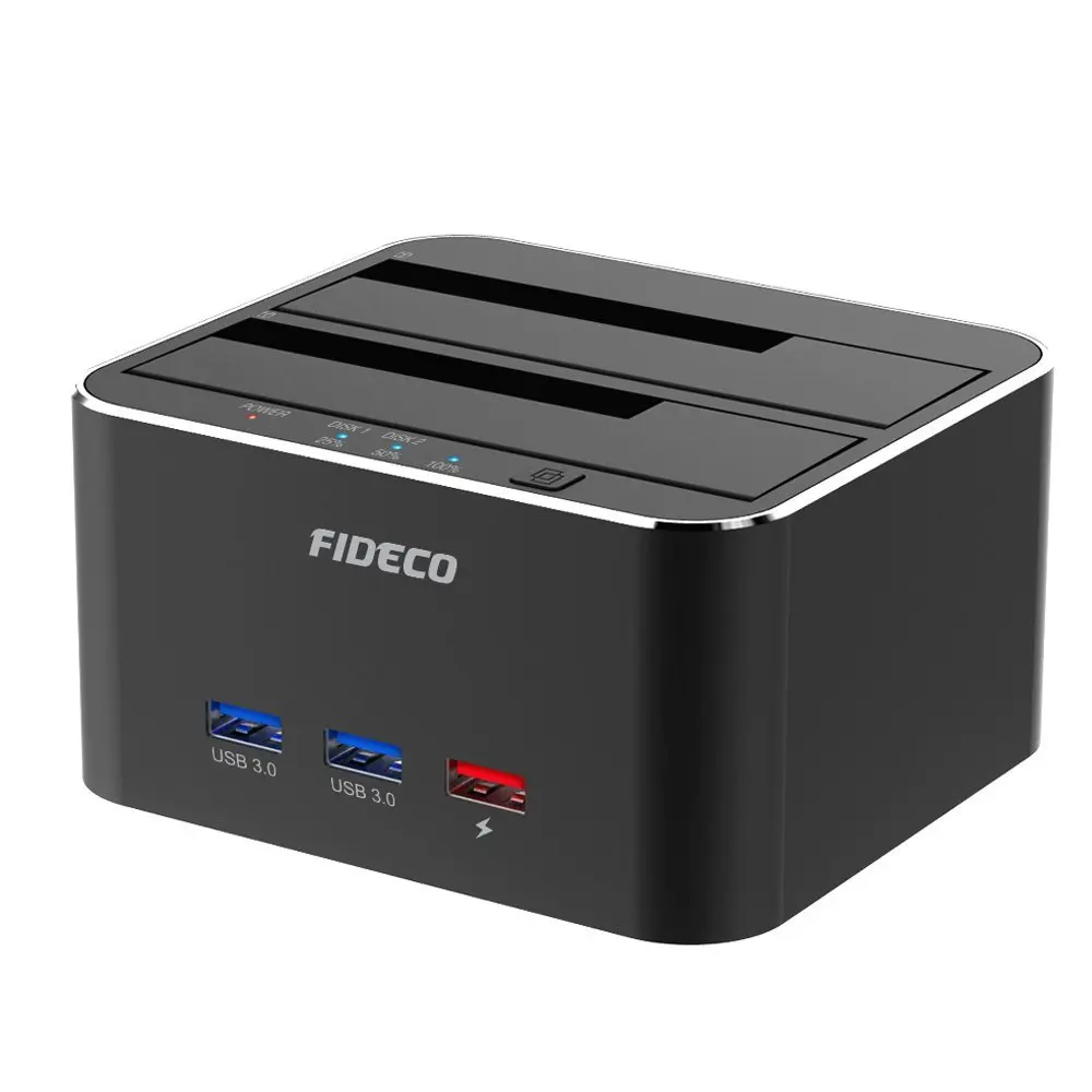 FIDECO Usb External Duplicator 12V 3A Dual Bay Sata Hard Drives Disk Dock Clone Usb 3.0 Hub Hdd Docking Station Clone