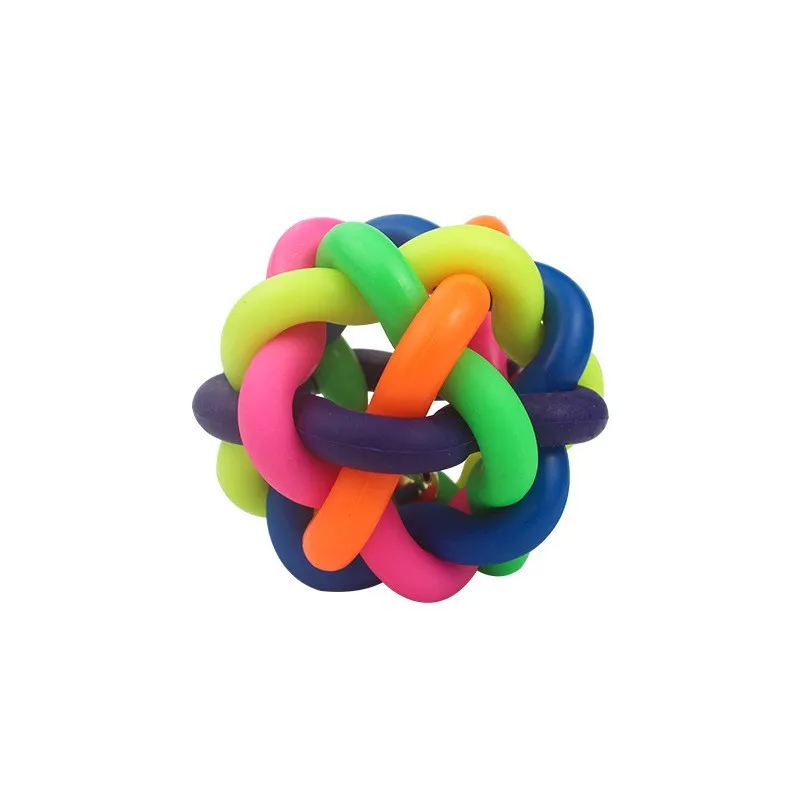 Colorful Eco-Friendly Plastic Pet Toy Ball Cat and Dog Bell Ball with Rainbow Design Woven Dog Toy Ball