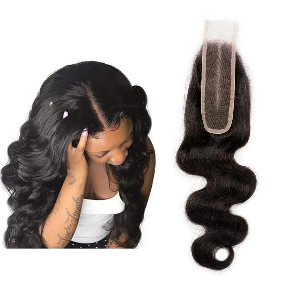 2x6 Transparent Lace Closure Brazilian Remy Body Wave Human Hair Central Part Pre Plucked Body Wave Hair HD Lace Closure Natural