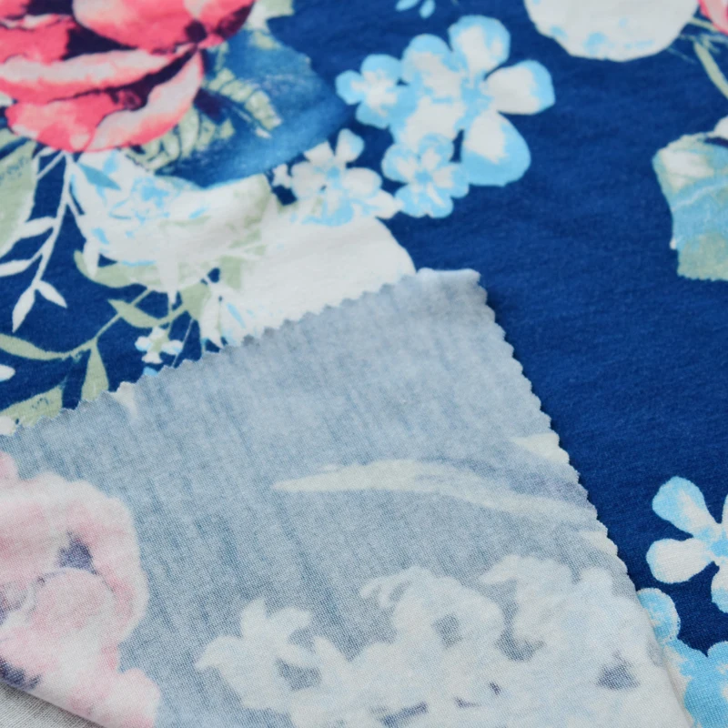  95% RAYON 5% SPANDEX RING - SPUN SINGLE JERSEY FABRIC CHINA SUPPLY NEW DESIGN PRINTED KNIT SOFT FOR WOMEN