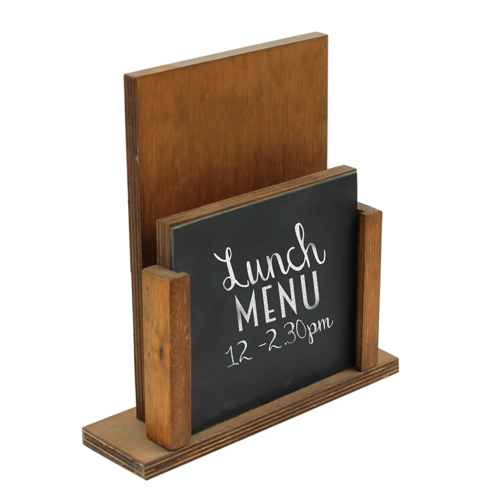 Custom Logo Wooden Mini table Menu Holder with Chalk Board for Restaurant