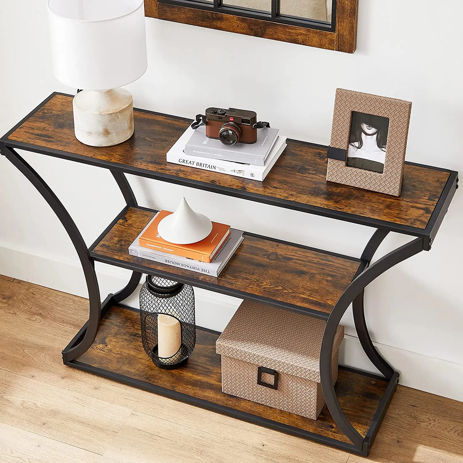 Sofa Table with Curved Frames 2 Open Shelves, for Hallway Entryway Living Room